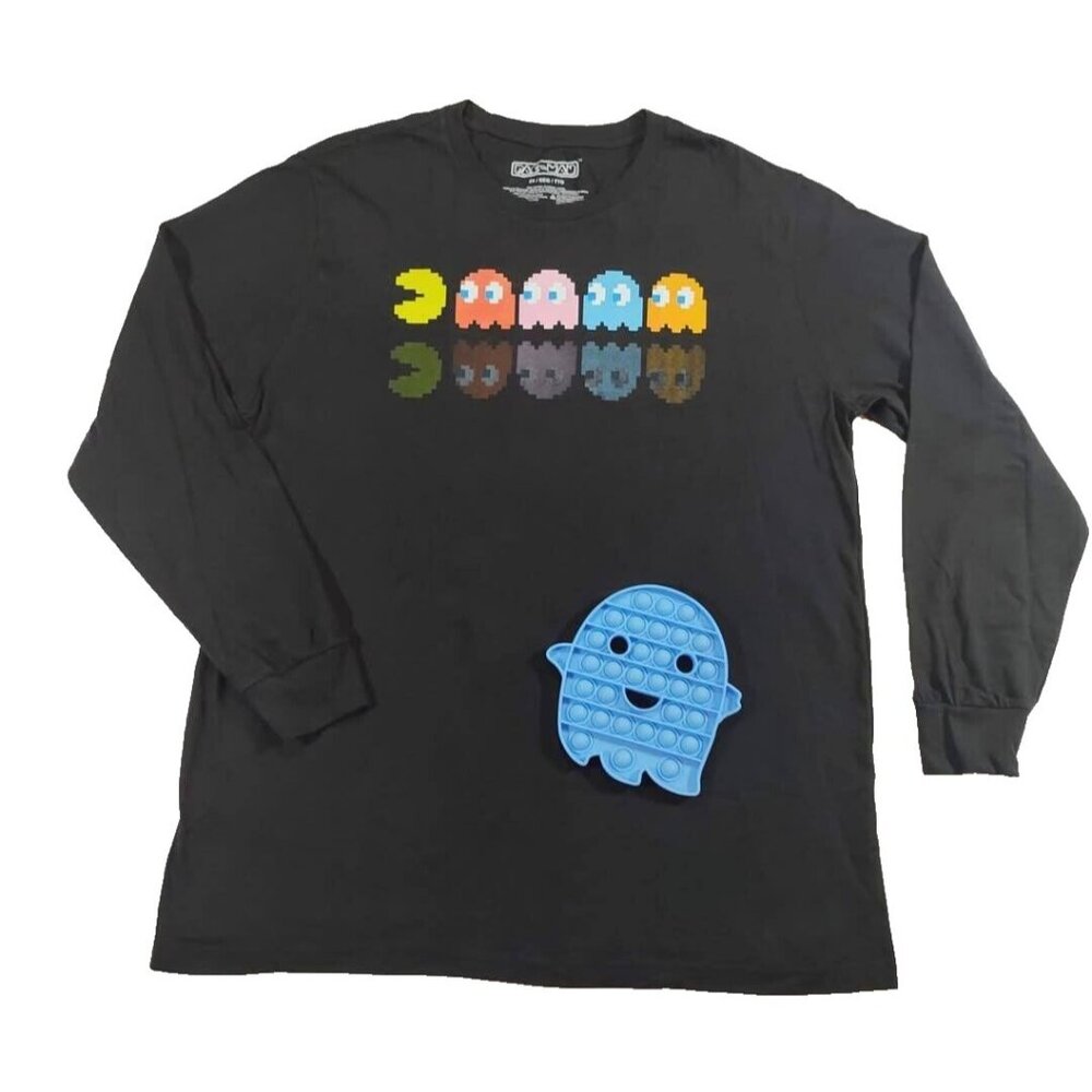 Bandai Pacman Long Sleeve Black 2X Pacman Shirt Bubblepop Ghost Toy - Picture 9 of 9